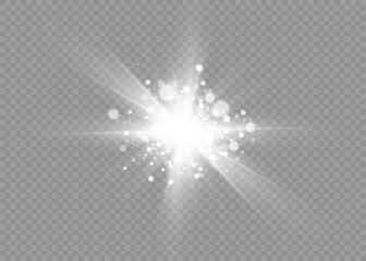 Dazzling flash. Bright Star. Magic dust. Brilliant vector. Bright sun. Glare. shining beam. Rash.