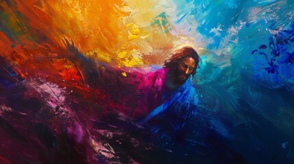 Bold abstract colors enhancing the emotion of Jesus calming the storm