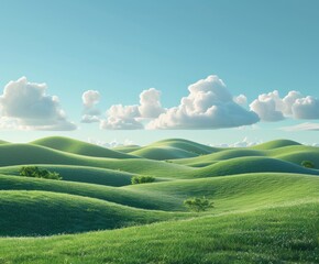 Obraz premium Green Field With Clouds in the Sky