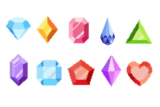 set of gems. objects for a pixel game. Game development, mobile app. Isolated vector illustration