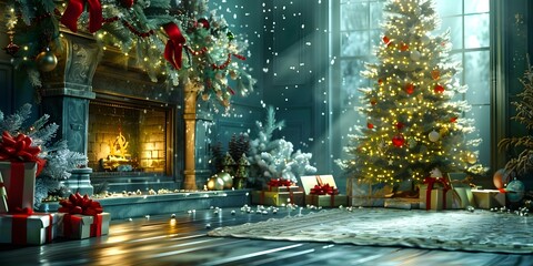 Capturing the Festive Essence: A Charming Christmas and New Year's Scene. Concept Festive photography, Holiday decorations, Seasonal joy, Winter wonderland, Cheerful moments