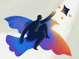 Colorful Illustration of Winged Person Reaching for Dream