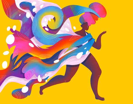 Vivid Person Run in Abstract Motion on a Colorful Background