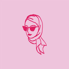 hand drawing vintage style hijab girl face vector design