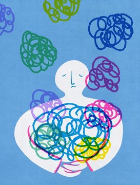 Person holding problems, mental health concept.