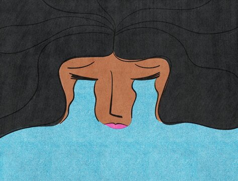Sad black woman crying. Vintage style