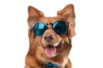 happy funny dog with sunglasses on transparent background