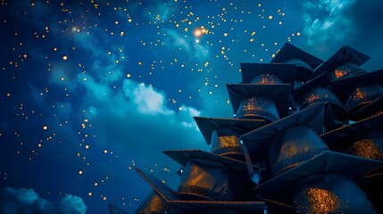 Graduation Caps Tower Reaches for Celestial Constellation Achieving New Heights