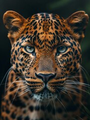 Fototapeta premium Close Up of a Leopards Face With Blue Eyes