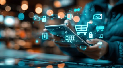 Person Using Tablet With Emerging Icons