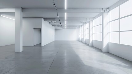 White Open Space Office Interior with Blank Walls

