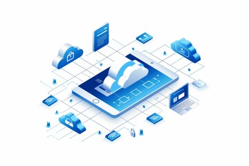 Digital Lock on Computer Screen with Cloud and Binary Background Representing Cybersecurity