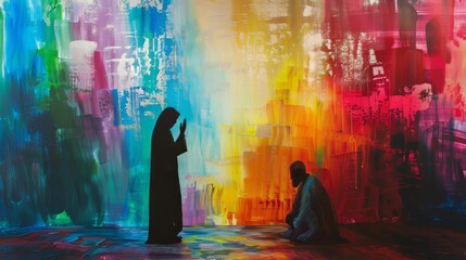 Colorful abstract Pharisee and the tax collector praying