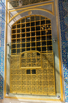 Golden Window In A Mosque Facade.