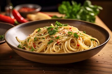 Classic Italian pasta dish with spaghetti, pancetta, and fresh herbs.
