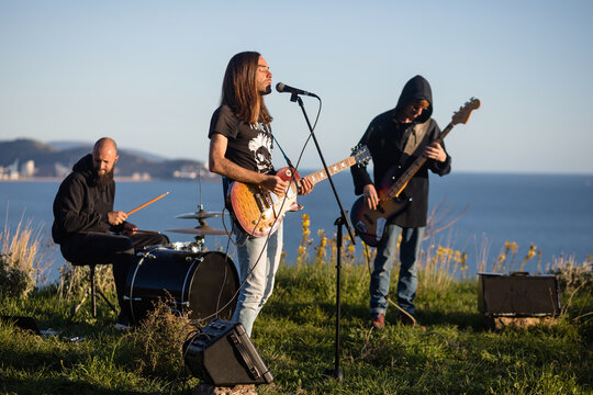 Live music concert in nature at sunset
