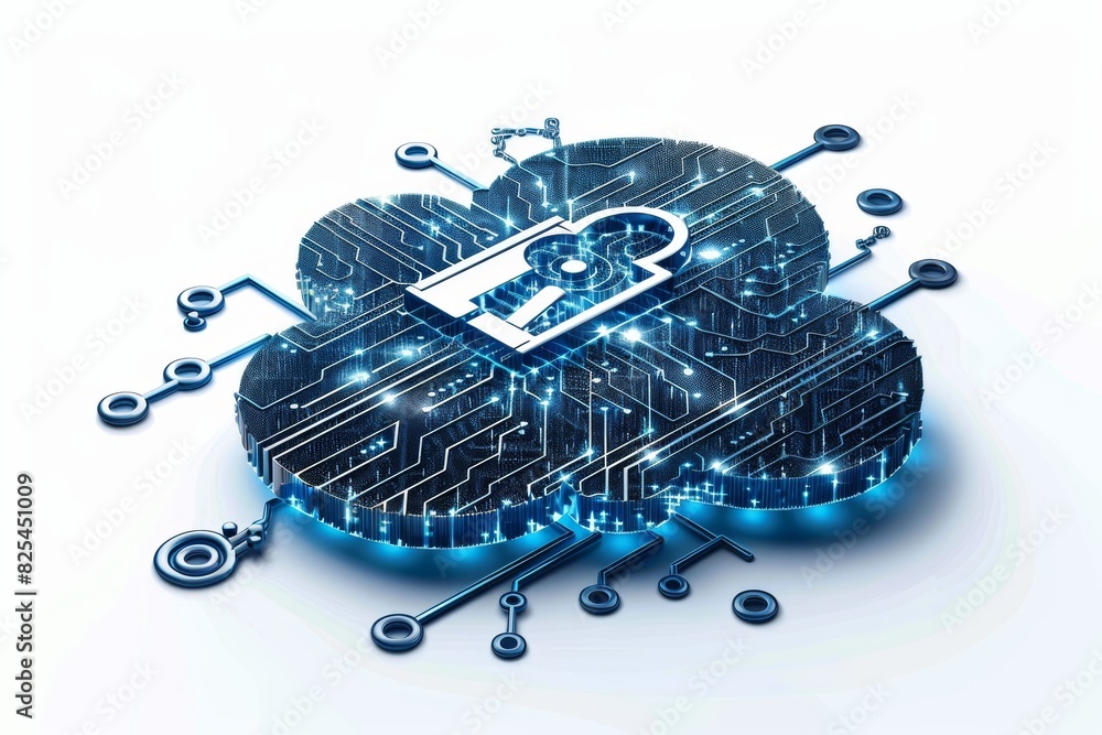 Aufkleber creative cloud security vector illustration with lock and tech elements in modern style