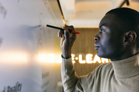 Man engaging in creative brainstorming session