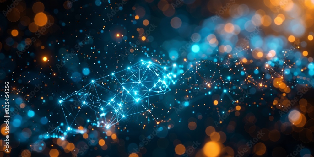 Aufkleber abstract network of glowing nodes and connections in a dark background