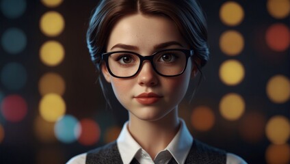 Cute Cartoon Character of a Female Statistician Against a Bright Color Background.