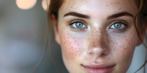 Portrait of a person with prominent freckles showcasing natural beauty. Concept Freckles, Natural Beauty, Portrait Photography, Personal Style