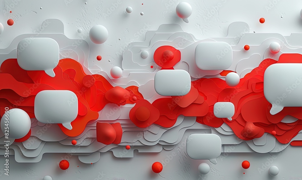 Poster collection of speech bubbles in red and white colors. modern 3d design with chat dialogue bubbles.