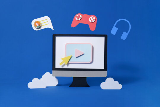 Paper cut style of multimedia concept on PC.