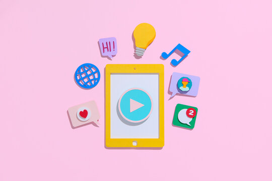 Smartphone device concept with applications icons in flat paper cut