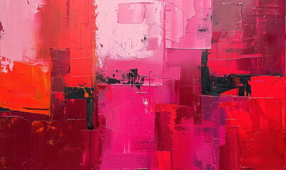 Contemporary abstract art with bold, jagged lines in shades of red and pink, Generate AI
