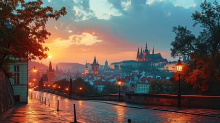 Artistic illustration of Prague city. Czech Republic in Europe.