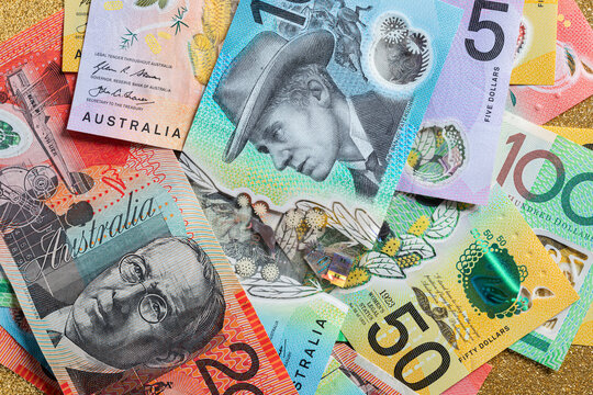 Background of colorful Australian banknotes