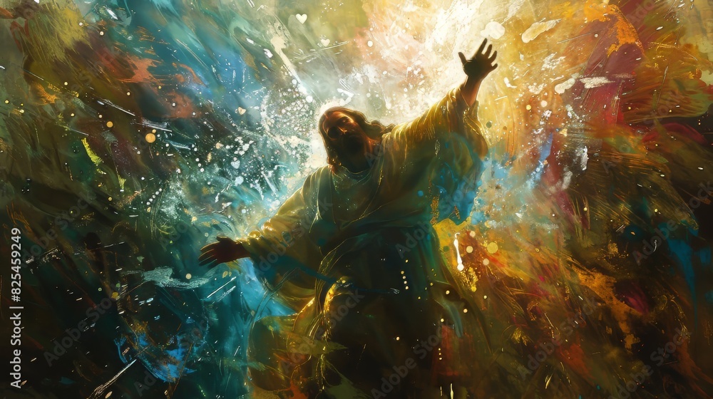 Poster dynamic abstract backdrop intensifying the transfiguration of jesus