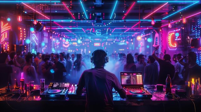 Hyperrealist DJ in Vibrant Club Scene