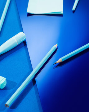 Blue stationary on blue surface.