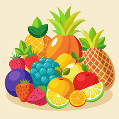 Fruit collection in flat hand drawn style, illustrations set.