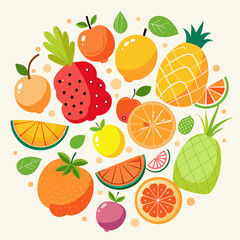 Fruit collection in flat hand drawn style, illustrations set.