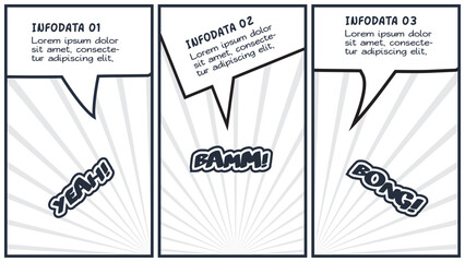 Comics infographic with 3 steps, options, parts or processes. Business data visualization. Creative infographic template