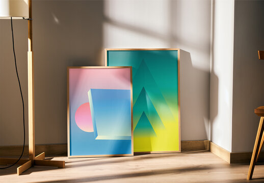 Sunny and Natural Wood Poster Frame Mockup