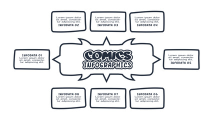 Comics infographic with 8 steps, options, parts or processes. Business data visualization. Creative infographic template
