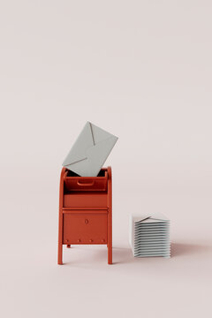 3D Render of Red Mailbox with Envelopes