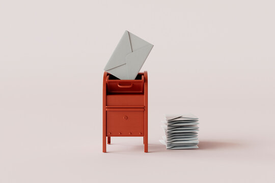 3D Render of Red Mailbox with Envelopes
