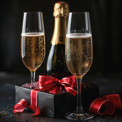 Champagne Bottle and Flute Gift Set