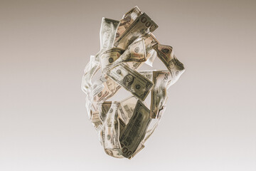 3D Illustration of a Heart Made of Dollars