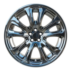 Polished alloy car wheel with modern design, cut out - stock png.