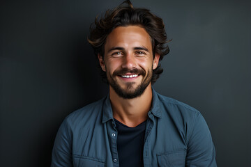 Obraz premium Portrait of a handsome man smiling against grey background 