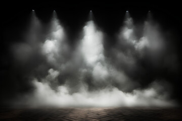 Fototapeta premium Stage white smoke spotlight background. 