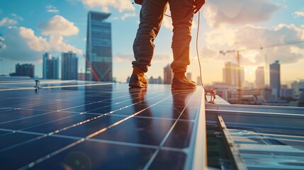 Solar Panel Installation on High-Tech Rooftop -Generative AI