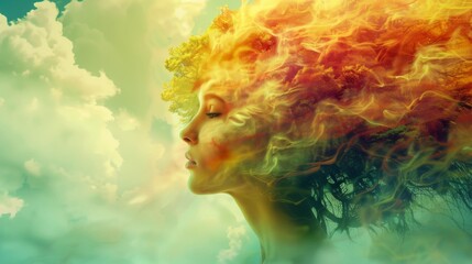 Expressive concept portraying beauty's self-discovery