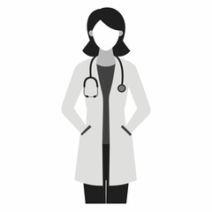 female doctor standing confidently, wearing a lab coat and stethoscope, with a professional demeano
