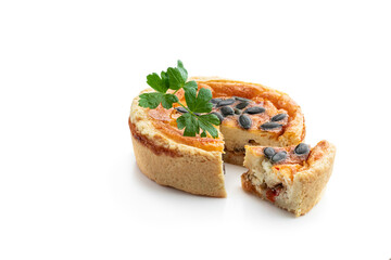 Chicken meat mini pie isolated on white